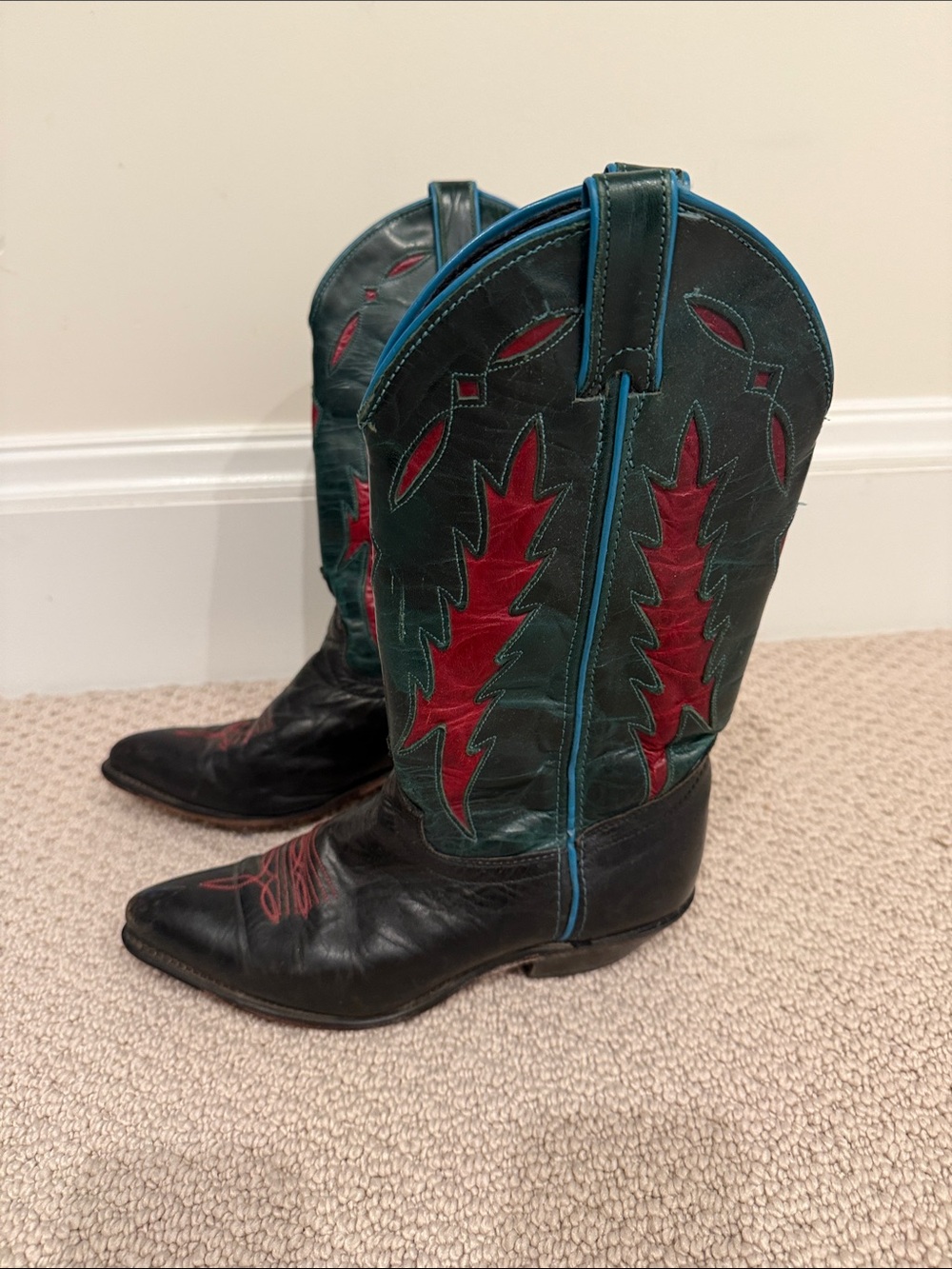 Vintage Code West Classic Women's Black Teal & Red Western Cowboy Boots size 6.5